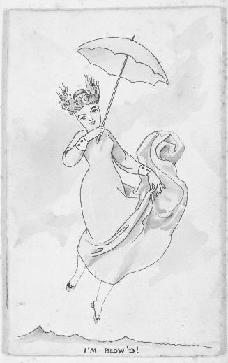 Lady Blown into the Air with a Parasol