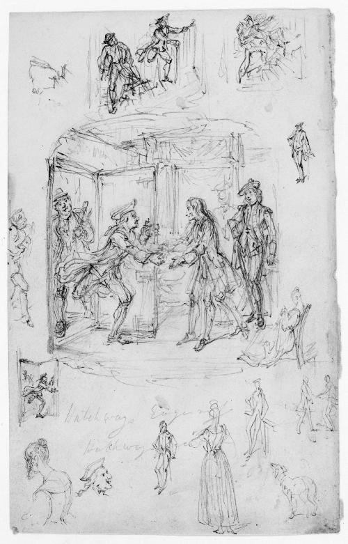 Illustration to "Roscoe;" Four Men Near an Open Door