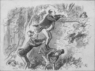 Illustration to Dickens's "Pickwick Papers," Mr. P. Climbing a Wall