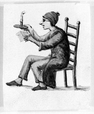 Caricature of Man Reading by Candle