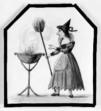 Witch with Broom and Caldron