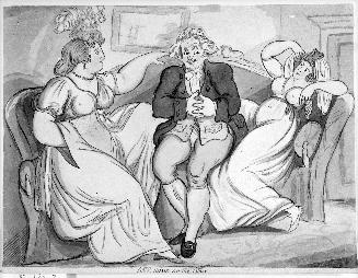 Caricature of Two Women and a Man on a Couch