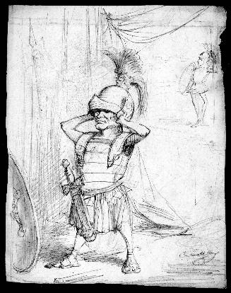 Man in Armor Trying on a Helmet
