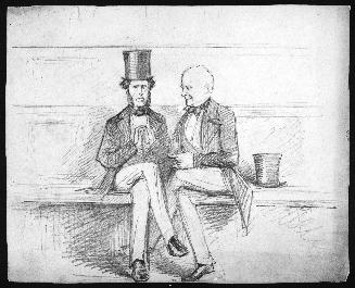 Two Men Seated on a Bench, One with Hat