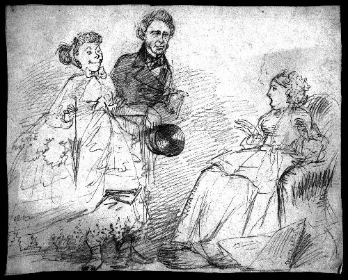 Couple Greeting an Older Seated Woman