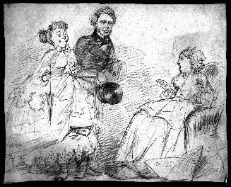 Couple Greeting an Older Seated Woman
