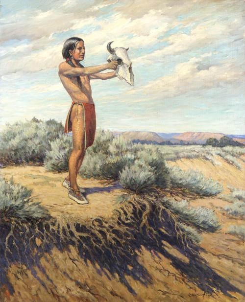 Indian Boy with Buffalo Skull