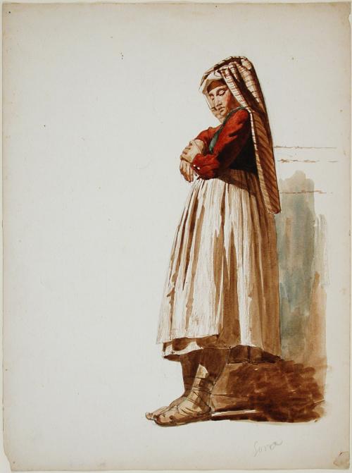 Standing Female Figure Wearing Striped Head Dress