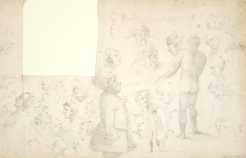 Thirty Four Heads in Profile, Two Full-length Male Figures, and a Three Quarter Length Portrait of a Man in Profile