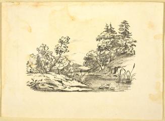Landscape with Trees, Mountain and a Body of Water