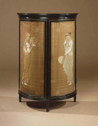 Ebonised Demi-lune Cabinet with Embroidered Panels