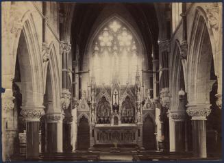 Interior, Unidentified Church, looking down nave toward altar
