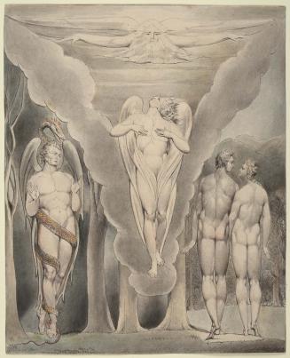 Illustration 4 to Milton's "Paradise Lost": Satan Spying on Adam and Eve and Raphael's Descent into Paradise