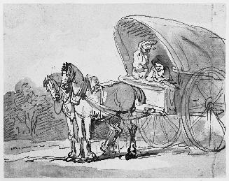 A Covered Wagon, Two Horses, and Two Figures