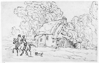 A Man and Woman on Horseback Passing a Cottage