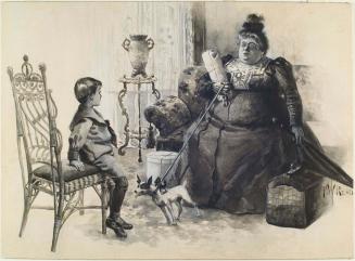 Young Boy Talking to a Woman with an Angry Dog