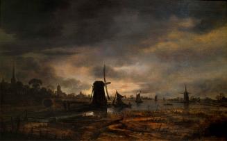 Moonlit Canal with a Windmill