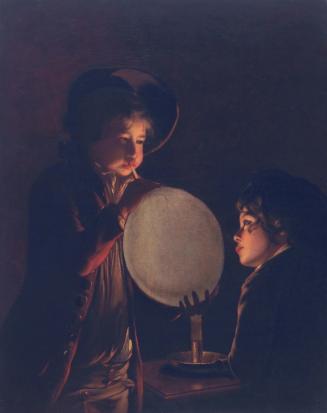 Two Boys by Candlelight, Blowing a Bladder