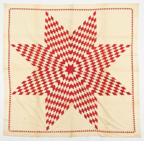 Lone Star Quilt Top - Red and White