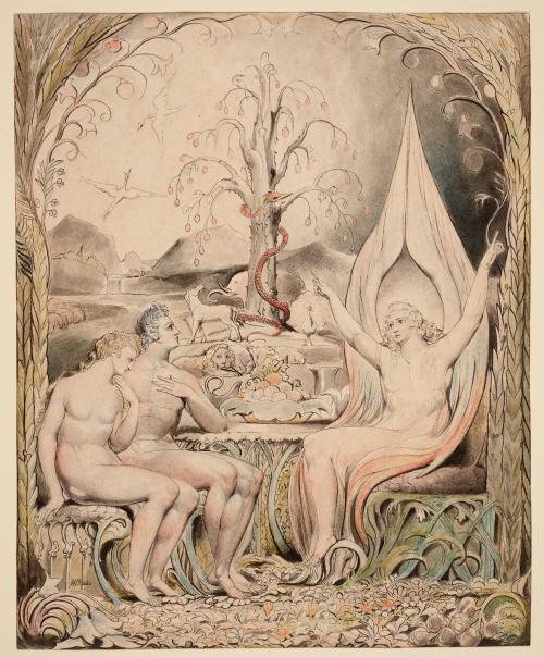 Illustration 6 to Milton's "Paradise Lost": Raphael Warns Adam and Eve
