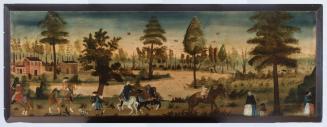 Landscape with Riding and Walking Figures, a River, and a Village (Overmantel)