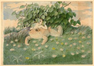 A Fairy Girl Reclining on a Toad Beneath a Small Shrub