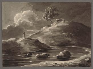 Stormy Landscape with River, Figure and Monument