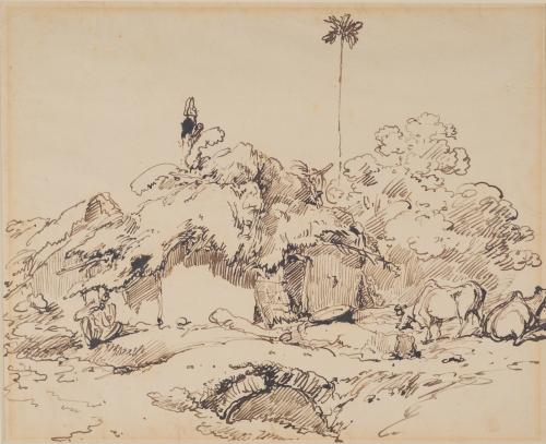 Eastern Scene with Palm Tree