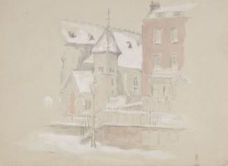 Street Scene with Church Under Snow