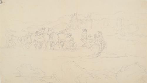 Ferry Boat with Men and Horses