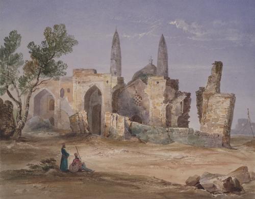 View at Scinde, Half-ruined Buildings with Two Towers