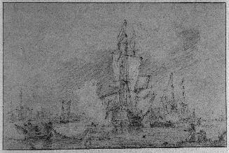 Seascape with Men-o'war Firing a Salute, and Other Small Craft