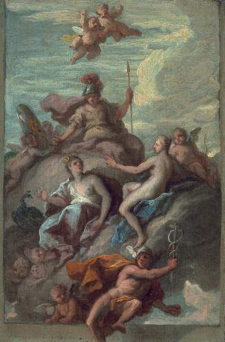 Juno, Minerva, and Venus Dispatching Mercury with the Apple of Discord