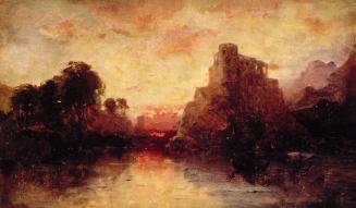 Evening Landscape with a Castle Overlooking a Lake