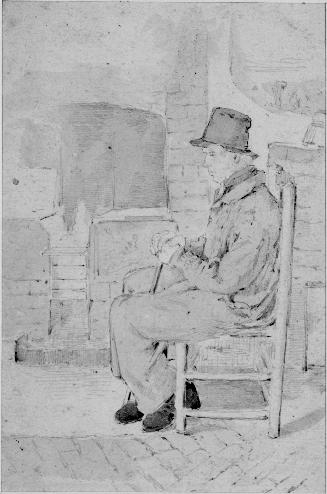 Man Seated by a Kitchen Fire