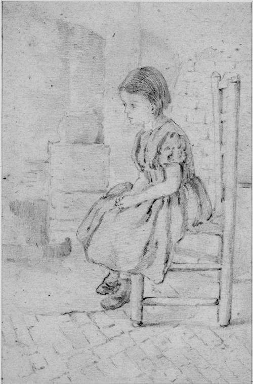 Girl Seated by a Kitchen Fire