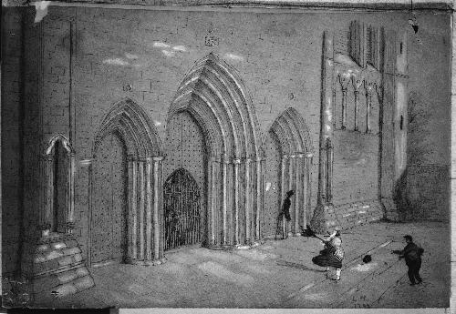 Three People at the West Front of a Gothic Church