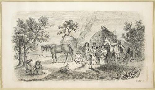 Domestic Scene of Ten Figures, Two Horses, and One Dog, October 1872