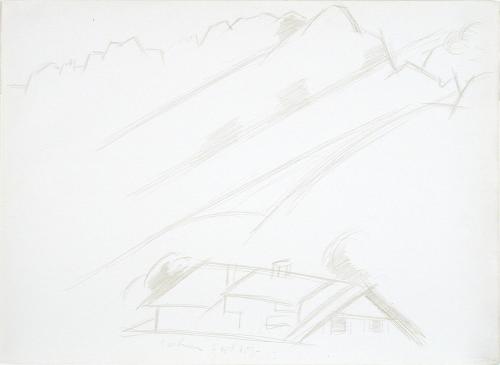 Mountain Landscape, Building in Foreground