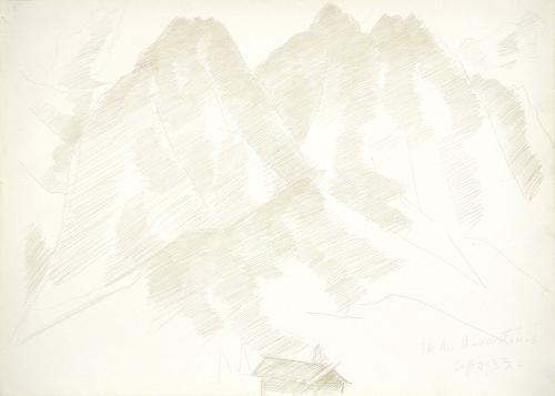Mountain Landscape with Buildings in Foreground