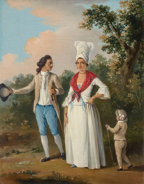 Young Couple and Child Promenading, Dominica