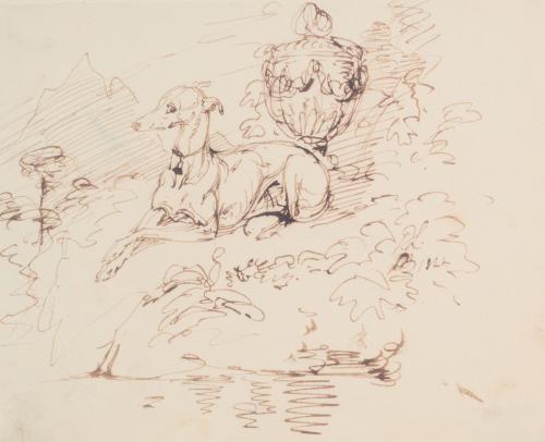 Whippet by an Urn