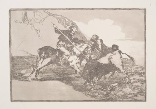 The way in which the ancient Spaniards hunted bulls on horseback in the open country (Modo con que los antiguos espanoles cazaban los toros a caballo en el campo)