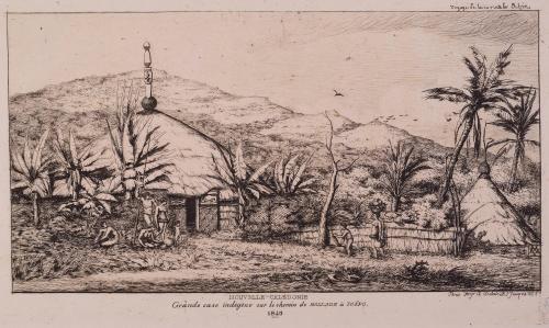 New Caledonia: Large Native Hut on the Road from Ballade to Popéo, 1845 (Nouvelle-Calédonie: Grande case indigène sur le chemin de Ballade à Poépo, 1845) 
