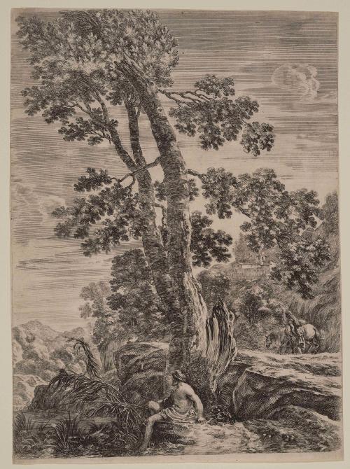 A Fisherman Leaning Against a Large Tree