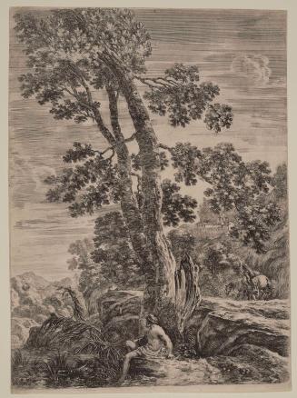 A Fisherman Leaning Against a Large Tree