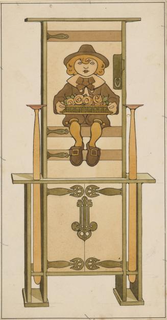 Nursery Cupboard with Seat and Figure Inlay in Door