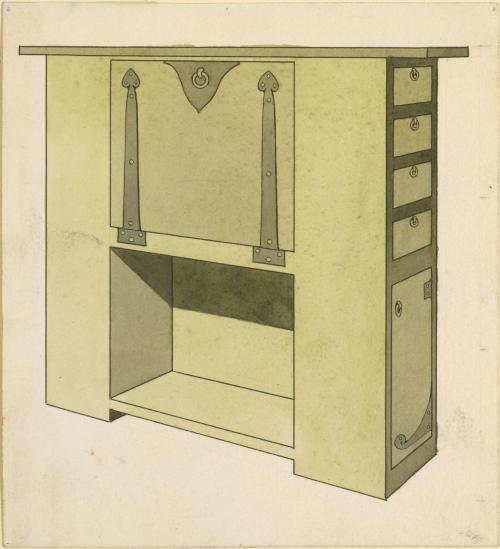 Design for Drop-front Desk with Drawers on Side [room unknown]
