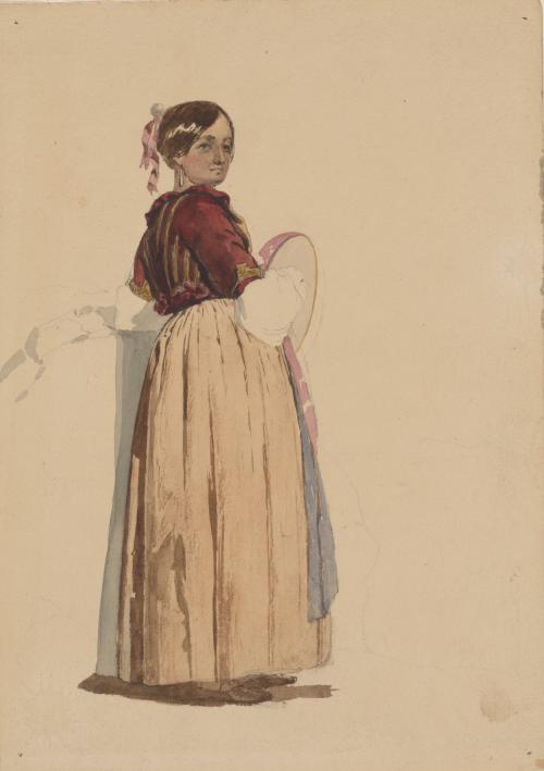 Woman with Tambourine, Pink Ribbon