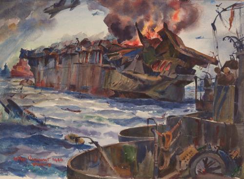 U.S.S. Independence Burning after a Bomb Explosion